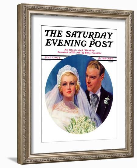 "Bridal Couple," Saturday Evening Post Cover, June 2, 1934-Bradshaw Crandall-Framed Giclee Print