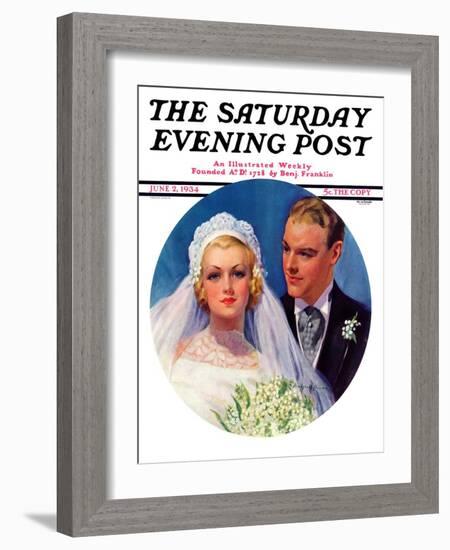 "Bridal Couple," Saturday Evening Post Cover, June 2, 1934-Bradshaw Crandall-Framed Giclee Print