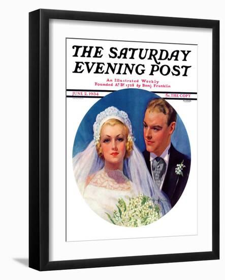 "Bridal Couple," Saturday Evening Post Cover, June 2, 1934-Bradshaw Crandall-Framed Giclee Print