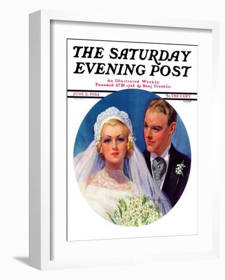 "Bridal Couple," Saturday Evening Post Cover, June 2, 1934-Bradshaw Crandall-Framed Giclee Print