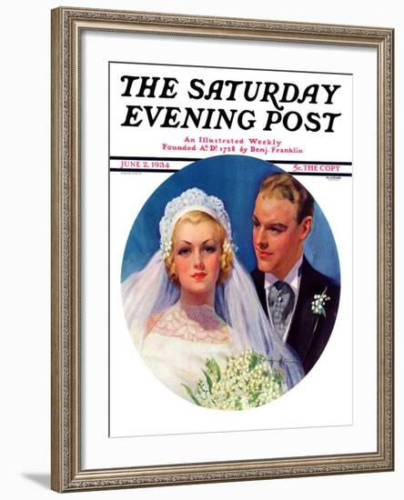 "Bridal Couple," Saturday Evening Post Cover, June 2, 1934-Bradshaw Crandall-Framed Giclee Print