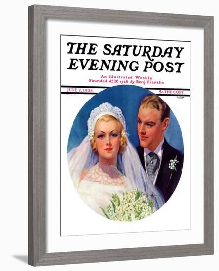 "Bridal Couple," Saturday Evening Post Cover, June 2, 1934-Bradshaw Crandall-Framed Giclee Print