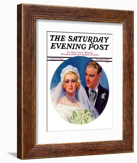 "Bridal Couple," Saturday Evening Post Cover, June 2, 1934-Bradshaw Crandall-Framed Giclee Print