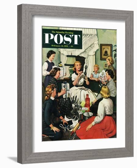 "Bridal Shower" Saturday Evening Post Cover, February 26, 1955-Stevan Dohanos-Framed Giclee Print