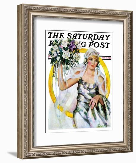 "Bride and Bouquet," Saturday Evening Post Cover, October 13, 1928-Ellen Pyle-Framed Giclee Print