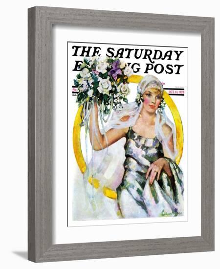 "Bride and Bouquet," Saturday Evening Post Cover, October 13, 1928-Ellen Pyle-Framed Giclee Print