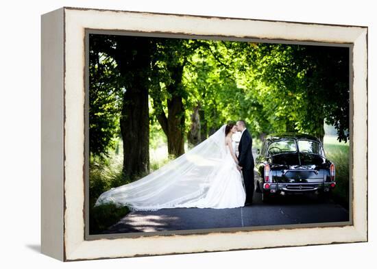 Bride and Groom in Car-HalfPoint-Framed Premier Image Canvas