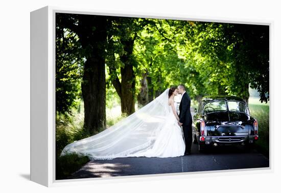 Bride and Groom in Car-HalfPoint-Framed Premier Image Canvas