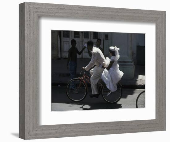 Bride and Groom on Bike, Havana, Cuba-Angelo Cavalli-Framed Photographic Print