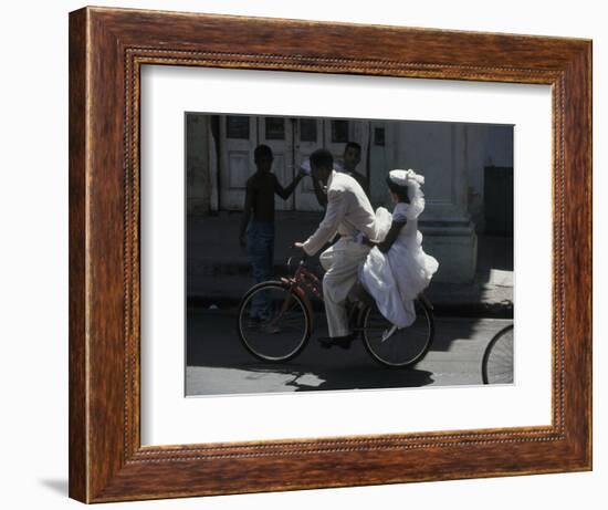 Bride and Groom on Bike, Havana, Cuba-Angelo Cavalli-Framed Photographic Print