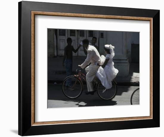 Bride and Groom on Bike, Havana, Cuba-Angelo Cavalli-Framed Photographic Print