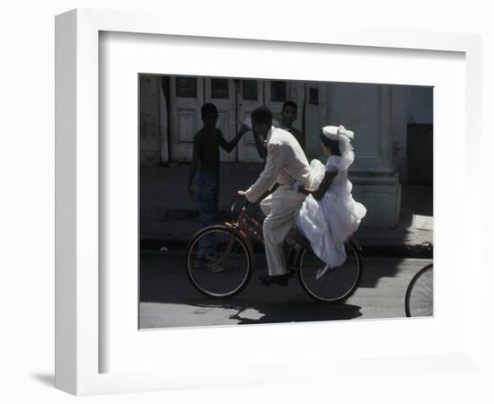 Bride and Groom on Bike, Havana, Cuba-Angelo Cavalli-Framed Photographic Print
