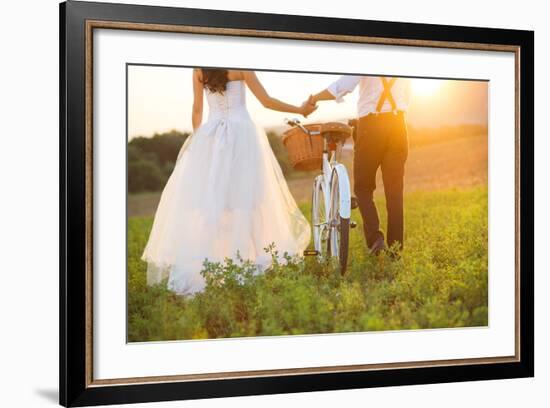 Bride and Groom with a White Wedding Bike-HalfPoint-Framed Photographic Print