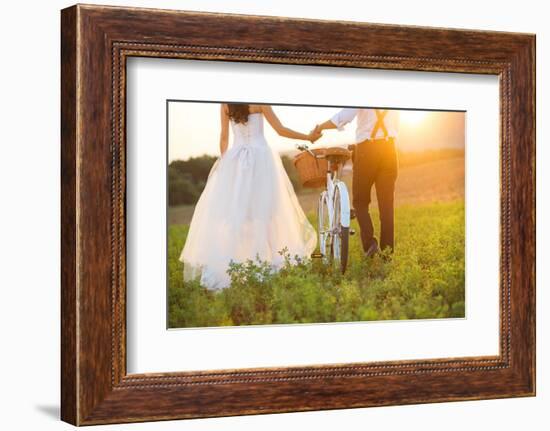 Bride and Groom with a White Wedding Bike-HalfPoint-Framed Photographic Print