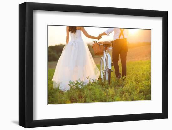 Bride and Groom with a White Wedding Bike-HalfPoint-Framed Photographic Print