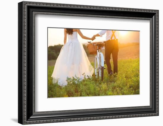 Bride and Groom with a White Wedding Bike-HalfPoint-Framed Photographic Print