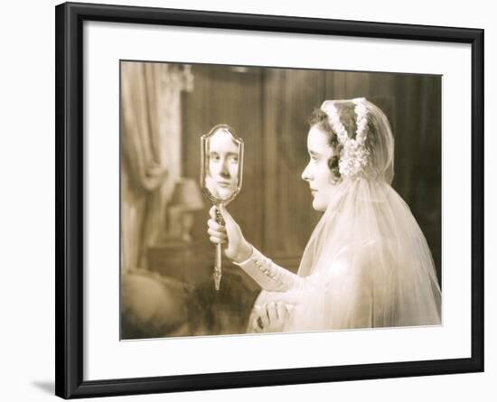 Bride Gazing into Hand Mirror-null-Framed Photo