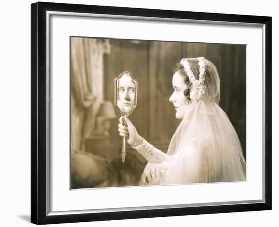 Bride Gazing into Hand Mirror-null-Framed Photo