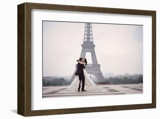 Bride & Groom at Eiffel Tower-null-Framed Art Print