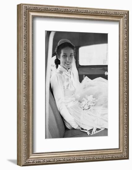 Bride in the Backseat of Car, Ca. 1950-null-Framed Photographic Print