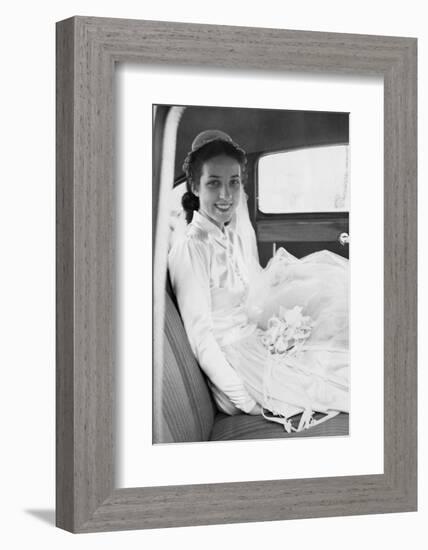 Bride in the Backseat of Car, Ca. 1950-null-Framed Photographic Print