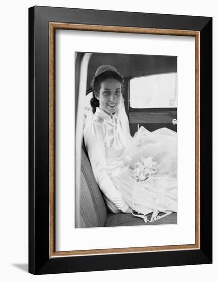 Bride in the Backseat of Car, Ca. 1950-null-Framed Photographic Print