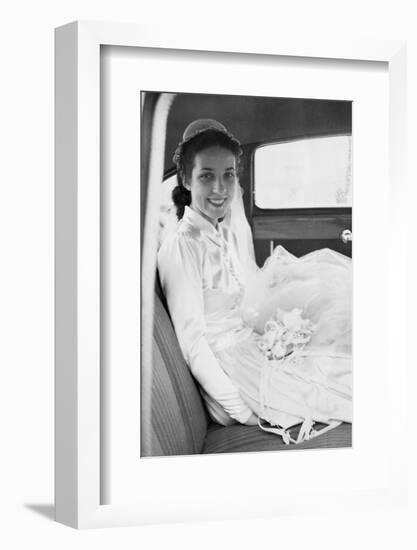 Bride in the Backseat of Car, Ca. 1950-null-Framed Photographic Print