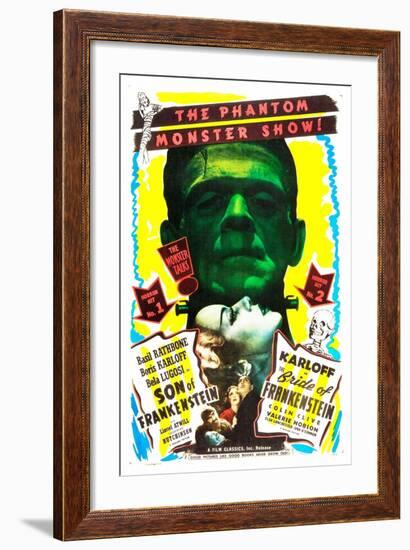 Bride of Frankenstein / Son of Frankenstein double feature poster featuring Boris Karloff-null-Framed Art Print