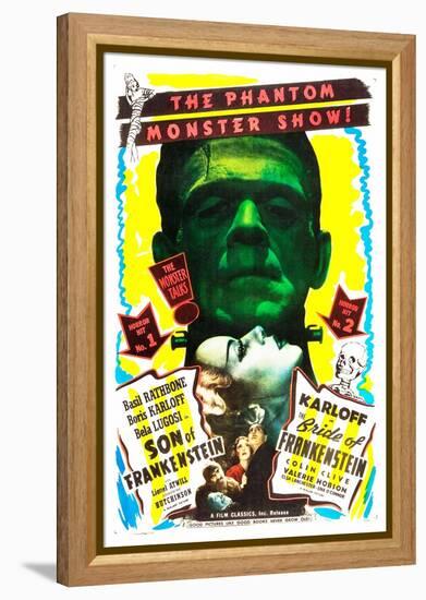 Bride of Frankenstein / Son of Frankenstein double feature poster featuring Boris Karloff-null-Framed Stretched Canvas