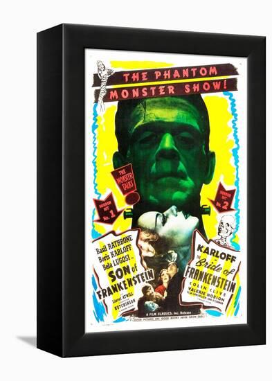 Bride of Frankenstein / Son of Frankenstein double feature poster featuring Boris Karloff-null-Framed Stretched Canvas