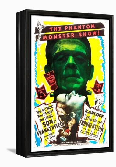 Bride of Frankenstein / Son of Frankenstein double feature poster featuring Boris Karloff-null-Framed Stretched Canvas