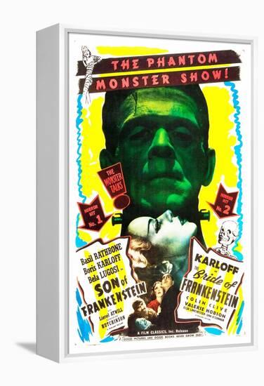 Bride of Frankenstein / Son of Frankenstein double feature poster featuring Boris Karloff-null-Framed Stretched Canvas