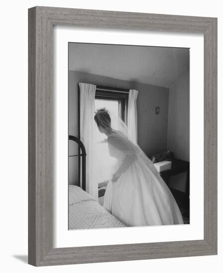 Bride Prepares for Wedding, in Traditional White Gown, 19th Century Wedding Dress in Oakes, N.D-null-Framed Photographic Print