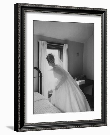 Bride Prepares for Wedding, in Traditional White Gown, 19th Century Wedding Dress in Oakes, N.D-null-Framed Photographic Print