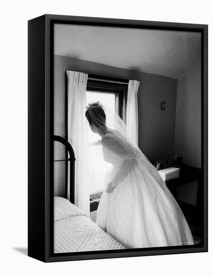 Bride Prepares For Wedding, in Traditional White Gown, 19th Century Wedding Dress-Michael Rougier-Framed Premier Image Canvas