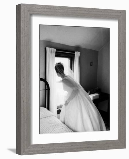 Bride Prepares For Wedding, in Traditional White Gown, 19th Century Wedding Dress-Michael Rougier-Framed Photographic Print