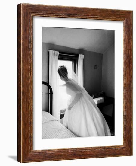 Bride Prepares For Wedding, in Traditional White Gown, 19th Century Wedding Dress-Michael Rougier-Framed Photographic Print