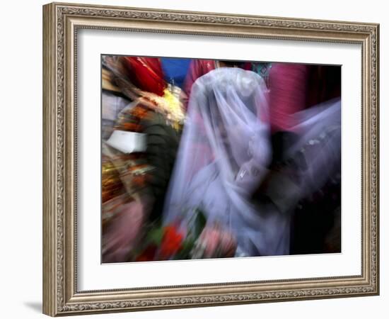 Bride Sits Next to Groom During a Mass Marriage Ceremony for About 50 Couples in Amritsar, India-null-Framed Photographic Print