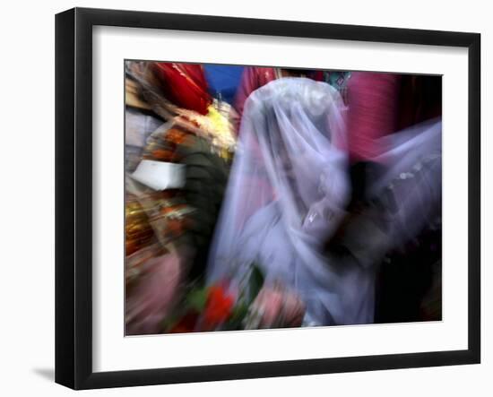 Bride Sits Next to Groom During a Mass Marriage Ceremony for About 50 Couples in Amritsar, India-null-Framed Photographic Print