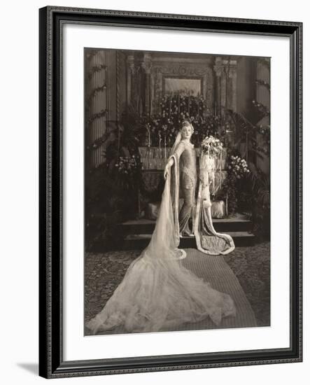 Bride Wearing Medieval Gown Standing at Altar-null-Framed Photo