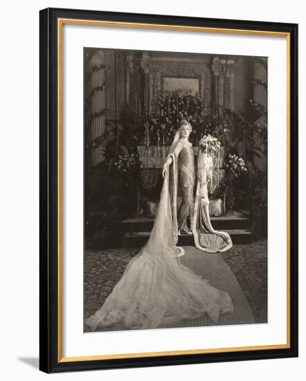 Bride Wearing Medieval Gown Standing at Altar-null-Framed Photo