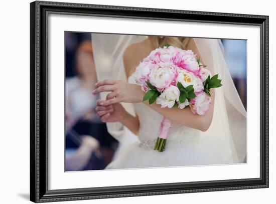 Bride with Her Peonies Bouquet-hadrian-Framed Photographic Print