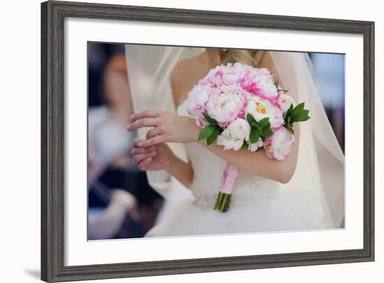 Bride with Her Peonies Bouquet-hadrian-Framed Photographic Print