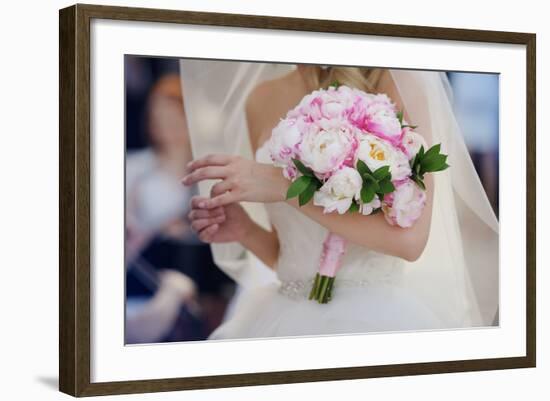 Bride with Her Peonies Bouquet-hadrian-Framed Photographic Print