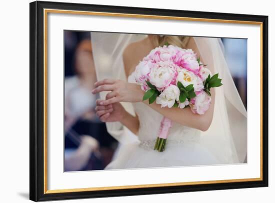 Bride with Her Peonies Bouquet-hadrian-Framed Photographic Print