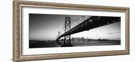 Bridge across a Bay with City Skyline in the Background, Bay Bridge, San Francisco Bay-null-Framed Photographic Print