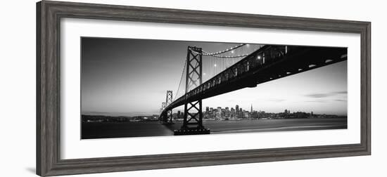 Bridge across a Bay with City Skyline in the Background, Bay Bridge, San Francisco Bay-null-Framed Photographic Print