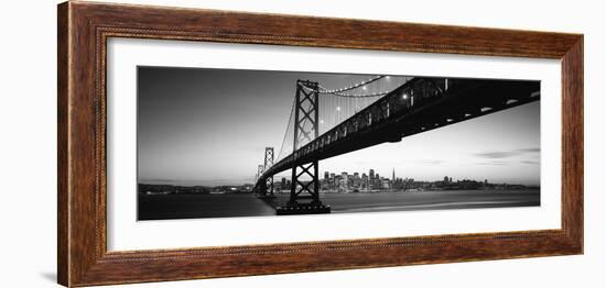 Bridge across a Bay with City Skyline in the Background, Bay Bridge, San Francisco Bay-null-Framed Photographic Print