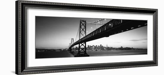 Bridge across a Bay with City Skyline in the Background, Bay Bridge, San Francisco Bay-null-Framed Photographic Print