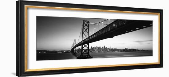 Bridge across a Bay with City Skyline in the Background, Bay Bridge, San Francisco Bay-null-Framed Photographic Print